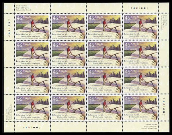 Canada Stamp SHEET#1810 - Frontier College farmer ploughing an open book (1999) 46¢