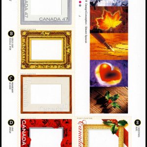 Canada Stamp #1882ii - Picture Postage (2000) 5 x 47¢ Booklet pane of 5 stamps (#1882a-e) (BK240) + 5 stickers, Unglued pane in the Quarterly Pack/Annual Collection