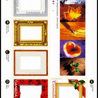 Canada Stamp #1882ii - Picture Postage (2000) 5 x 47¢ Booklet pane of 5 stamps (#1882a-e) (BK240) + 5 stickers, Unglued pane in the Quarterly Pack/Annual Collection