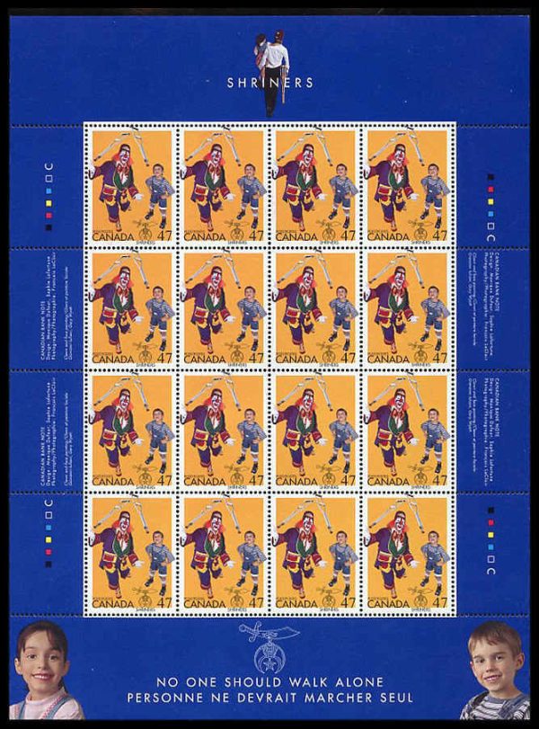Canada Stamp SHEET#1917 - Clown juggling crutches and boy with braces (2001) 47¢
