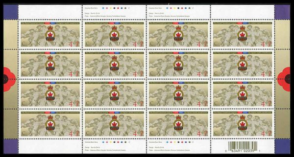 Canada Stamp SHEET#1926 - Legion badge over a portion of the National War Memorial (2001) 47¢