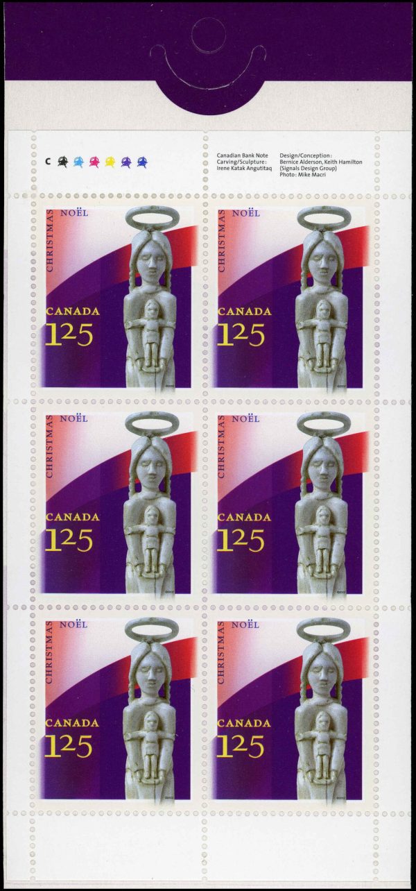 Canada Stamp #1967a - Mary and Child, by Irene Katak Anguititaq (2002) 6 x $1.25 Booklet pane of 6 stamps (#1967) (BK264) - Image 2