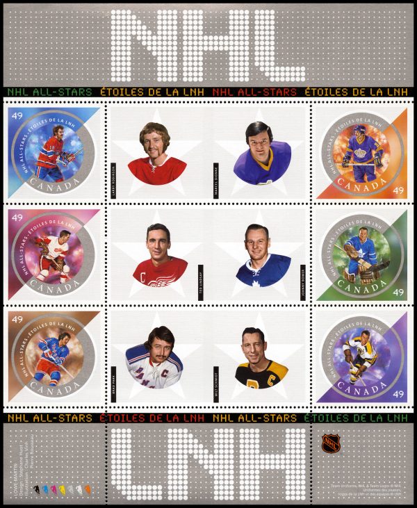 Canada Stamp #2017 - NHL All Stars - 5 (2004) 6 x 49¢ Souvenir sheet of 6 stamps