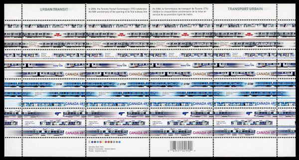 Canada Stamp SHEET#2031a - Urban Transit/Light rail (2004) 4 x 49¢