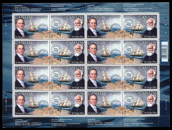 Canada Stamp SHEET#2042a - Pioneers of Transatlantic Mail Service (2004) 2 x 49¢