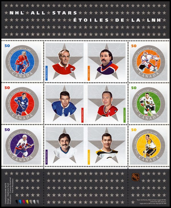 Canada Stamp #2085 - NHL All Stars - 6 (2005) 6 x 50¢ Souvenir sheet of 6 stamps