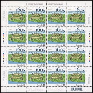 Canada Stamp SHEET#2115 - Samuel de Champlain's drawing of settlement (2005) 50¢ W/2115i