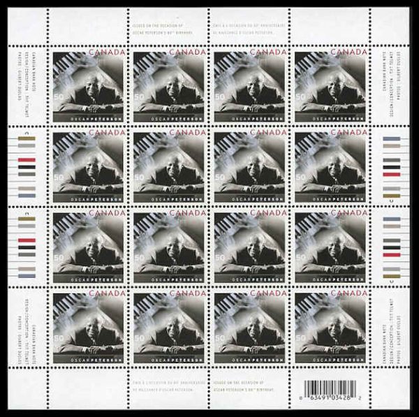 Canada Stamp SHEET#2118 - Oscar Peterson (1925-2007) and keyboard (2005) 50¢