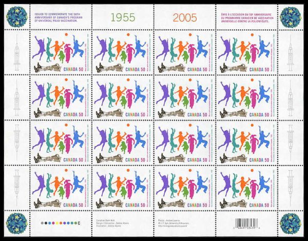 Canada Stamp SHEET#2120 - Children playing; discarded leg braces (2005) 50¢