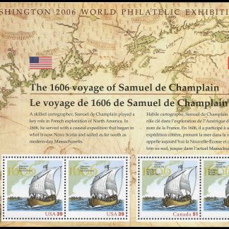 Canada Stamp #2156-US - Champlain Surveys the East Coast (2006) 2$ Souvenir sheet of 4 stamps (without barcode), joint issue from the United States (Scott #4074)