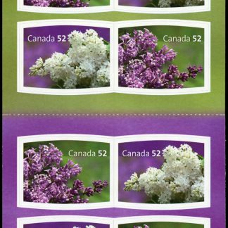 Canada Stamp #2208a - Lilacs (2007) 10 x 52¢ Booklet pane of 10 stamps (5 x (#2207-2208)) (BK347) + 10 stickers