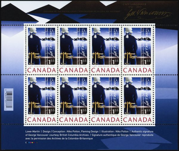 Canada Stamp SHEET#2219 - Captain Vancouver and signature (2007) $1.55