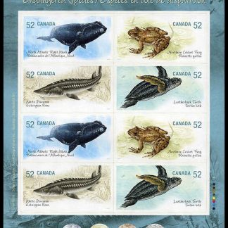Canada Stamp #2233b - Endangered Species - 2 (2007) 8 x 52¢ Booklet pane of 8 stamps (2 x #2233a) (BK358)