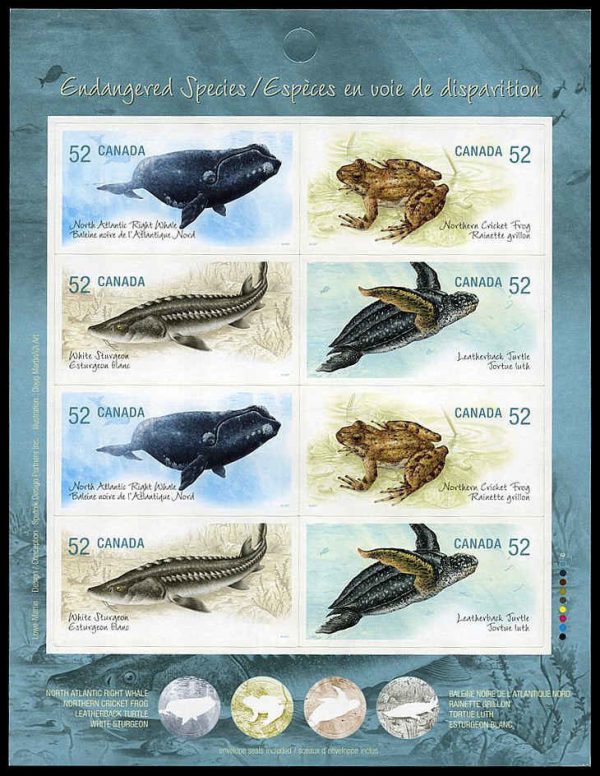 Canada Stamp #2233b - Endangered Species - 2 (2007) 8 x 52¢ Booklet pane of 8 stamps (2 x #2233a) (BK358)