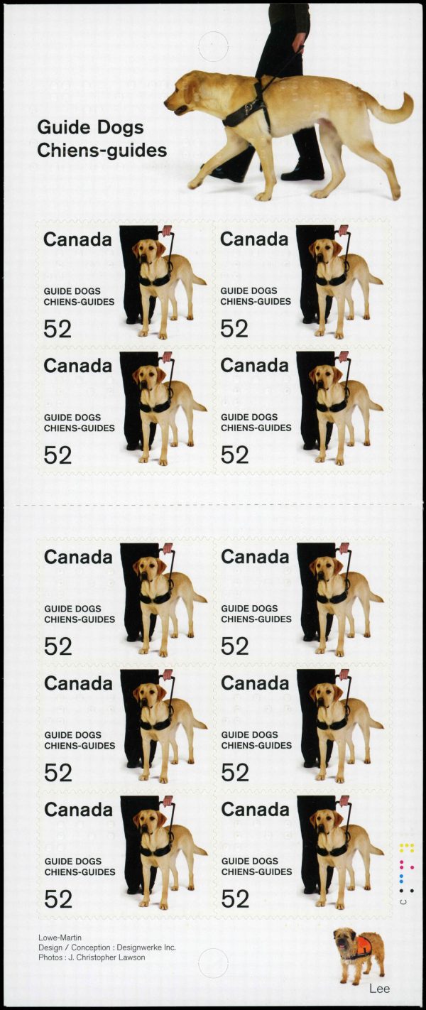 Canada Stamp Booklet - #BK374 Guide Dogs (2008) 10 x 52¢ Booklet of 10 stamps (#2266a in cover) - Image 2