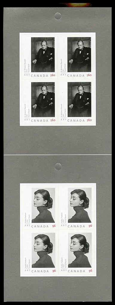 Canada Stamp #2273b - Audrey Hepburn & Sir Winston Churchill (2008) 8 x $1.60 Gutter pane (#2272a and #2273a)