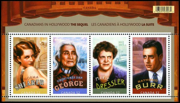 Canada Stamp #2279 - Canadians in Hollywood: The Sequel (2008) 4 x 52¢ Souvenir sheet of 4