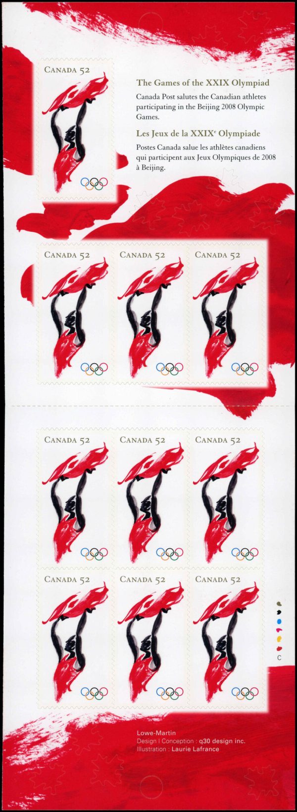Canada Stamp #2281a - Athlete and Flag (2008) 10 x 52¢ Booklet pane of 10 stamps (#2281) (BK386)