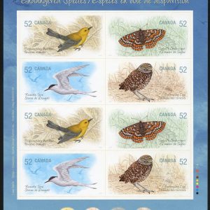 Canada Stamp #2289b - Endangered Species - 3 (2008) 8 x 52¢ Booklet pane of 8 stamps (2 x #2289a) (BK388)