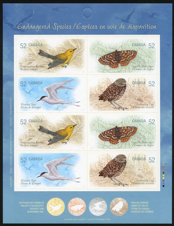 Canada Stamp #2289b - Endangered Species - 3 (2008) 8 x 52¢ Booklet pane of 8 stamps (2 x #2289a) (BK388)