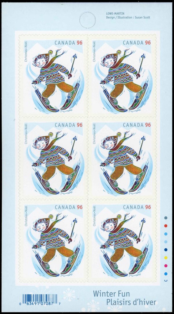 Canada Stamp #2294a - Skiing (2008) 6 x 96¢ Booklet pane of 6 stamps (#2294) (BK392)