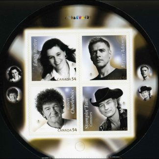 Canada Stamp #2334ii - Canadian Recording Artists (2009) 4 x 54¢ Booklet pane of 4 stamps (#2334a-d) (BK406), with Édith Butler at upper left