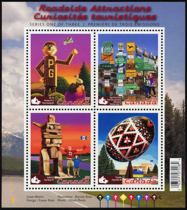 Canada Stamp #2335 - Roadside Attractions - 1 (2009) 4 x 54¢ Souvenir sheet of 4
