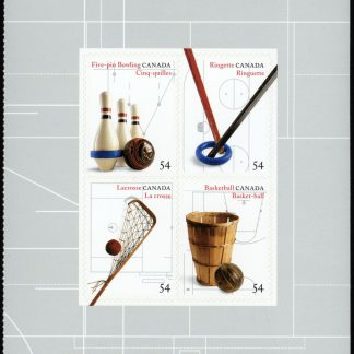 Canada Stamp #2338 - Canadian Inventions: Sports (2009) 4 x 54¢ Booklet pane of 4 stamps (#2338a-d) (BK409)