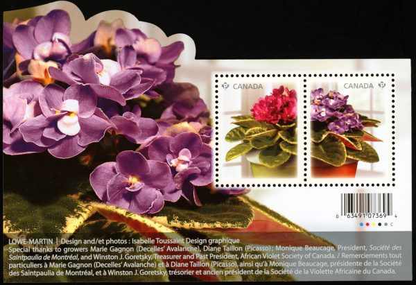 Canada Stamp #2376 - African Violets (2010) 2 x P (57¢) Souvenir sheet of 2
