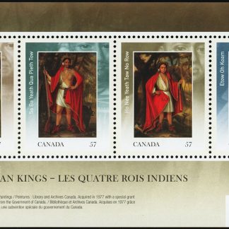 Canada Stamp #2383C - Four Indian Kings (2010) 4 x 57¢ Souvenir sheet of 4 (Overprinted souvenir sheet of 4)