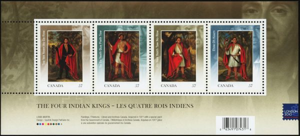Canada Stamp #2383C - Four Indian Kings (2010) 4 x 57¢ Souvenir sheet of 4 (Overprinted souvenir sheet of 4)