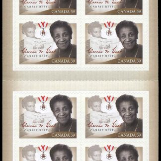 Canada Stamp #2433a - Carrie Best (2011) 10 x 59¢ Booklet pane of 10 stamps (#2433) (BK444)