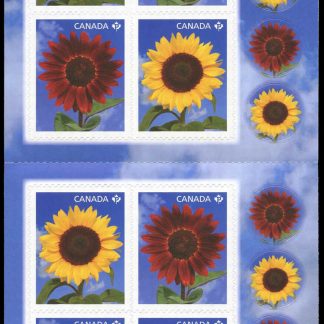 Canada Stamp #2444a - Sunflowers (2011) 10 x P (59¢) Booklet pane of 10 stamps (5 x (#2443, 2444)) (BK449)