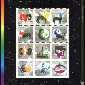 Canada Stamp #2448 - Signs of the Zodiac (2013) $7.56 Souvenir sheet of 12 stamps