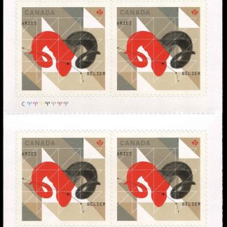 Canada Stamp #2449a - Aries: The Ram (2011) 10 x P (59¢) Booklet pane of 10 stamps (#2449) (BK450)