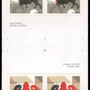 Canada Stamp #2450b - Signs of the Zodiac (2011) 12 x P (59¢) Gutter pane of 12 stamps, 6 x #2449 and 6 x #2450