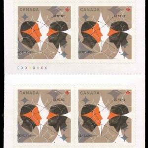 Canada Stamp #2451a - Gemini: The Twins (2011) 10 x P (59¢) Booklet pane of 10 stamps (#2451) (BK456)