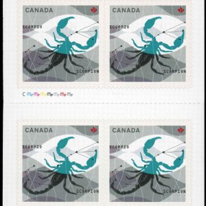 Canada Stamp #2456a - Scorpio: The Scorpion (2012) 10 x P (61¢) Booklet pane of 10 (#2456) (BK498)