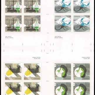 Canada Stamp #2456b - Scorpio: The Scorpion (2012) 24 x P (61¢) Gutter pane of 24 stamps, 6 x #2453, 6 x #2454, 6 x #2455 and 6 x #2456