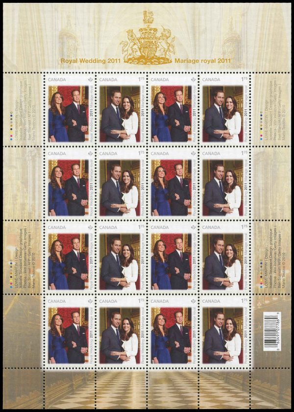 Canada Stamp SHEET#2465a - Catherine Middleton and Prince William (2011) P (59¢) + $1.75 Se-tenant pair (2464, 2465)
