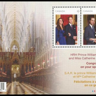 Canada Stamp #2465b - Royal Wedding (2011) $2.34 Souvenir sheet of 2 stamps
