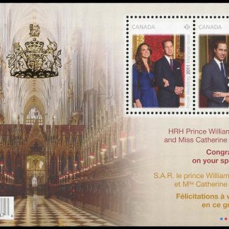 Canada Stamp #2465b - Royal Wedding (2011) $2.34 Souvenir sheet of 2 stamps,Overprinted souvenir sheet of 2
