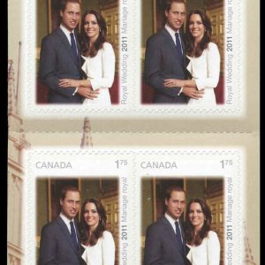 Canada Stamp #2467a (BK454) - Catherine Middleton and Prince William (2011) 10 x $1.75 Booklet pane of 10