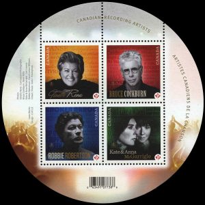 Canada Stamp #2482b - Canadian Recording Artists (2011) 4 x P (59¢) Souvenir sheet of 4