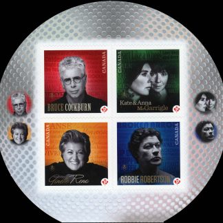 Canada Stamp #2483 - Canadian Recording Artists (2011) 4 x P (59¢) Booklet pane of 4 stamps (#2483a-d) (BK460), with Bruce Cockburn at upper left