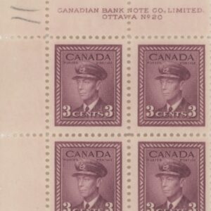 Canada Stamp PB#252 (PL21) - King George VI in Airforce Uniform (1943) 3¢
