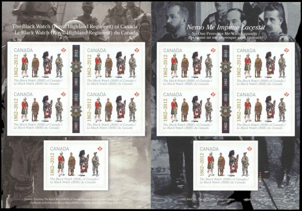 Canada Stamp #2578a - The Black Watch (2012) 10 x P (61¢) Booklet pane of 10 stamps (#2578) (BK509)