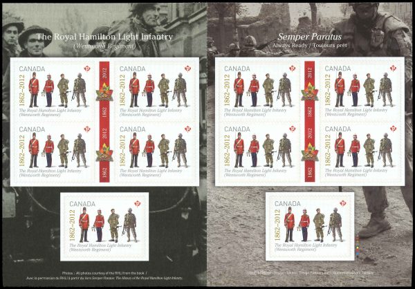 Canada Stamp #2579a - The Royal Hamilton Light Infantry (2012) 10 x P (61¢) Booklet pane of 10 stamps (#2579) (BK510)
