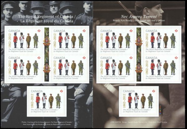 Canada Stamp #2580a - The Royal Regiment of Canada (2012) 10 x P (61¢) Booklet pane of 10 stamps (#2580) (BK511)