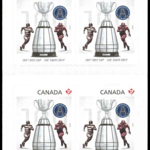 Canada Stamp #2598a - Grey Cup with Toronto Argonauts Logo Overprint (2012) 10 x P (61¢) Booklet pane of 10 stamps (#2598) (BK516)